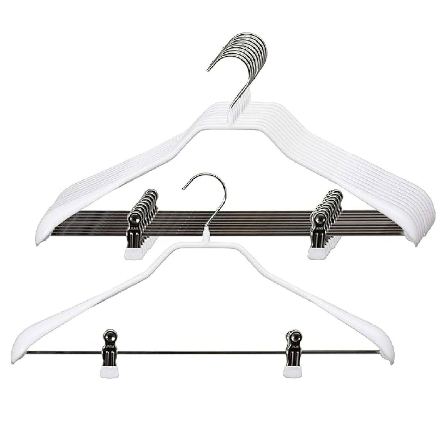 Cintres, 10 PCs, Cintre pantalon, Cintre avec barre clip, Large 42cm, crochet rotatif, MAWA Bodyform LK - blanc