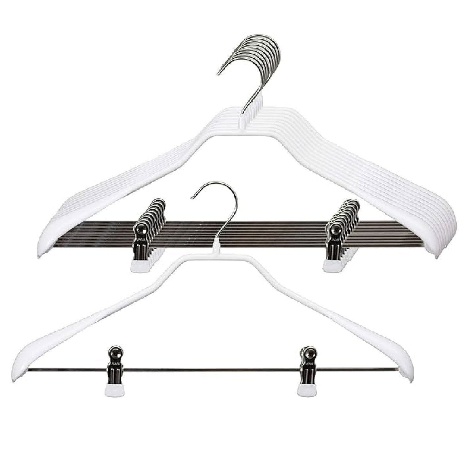 Cintres, 10 PCs, Cintre pantalon, Cintre avec barre clip, Large 42cm, crochet rotatif, MAWA Bodyform LK - blanc