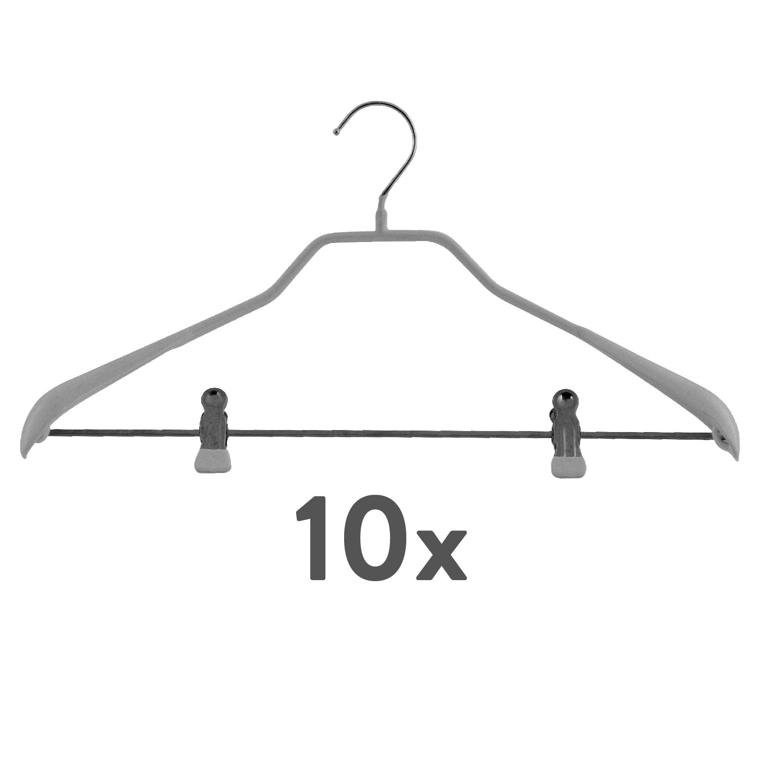 Cintres, 10 PCs, Cintre pantalon, Cintre avec barre clip, Large 42cm, crochet rotatif, MAWA Bodyform LK - Argenté