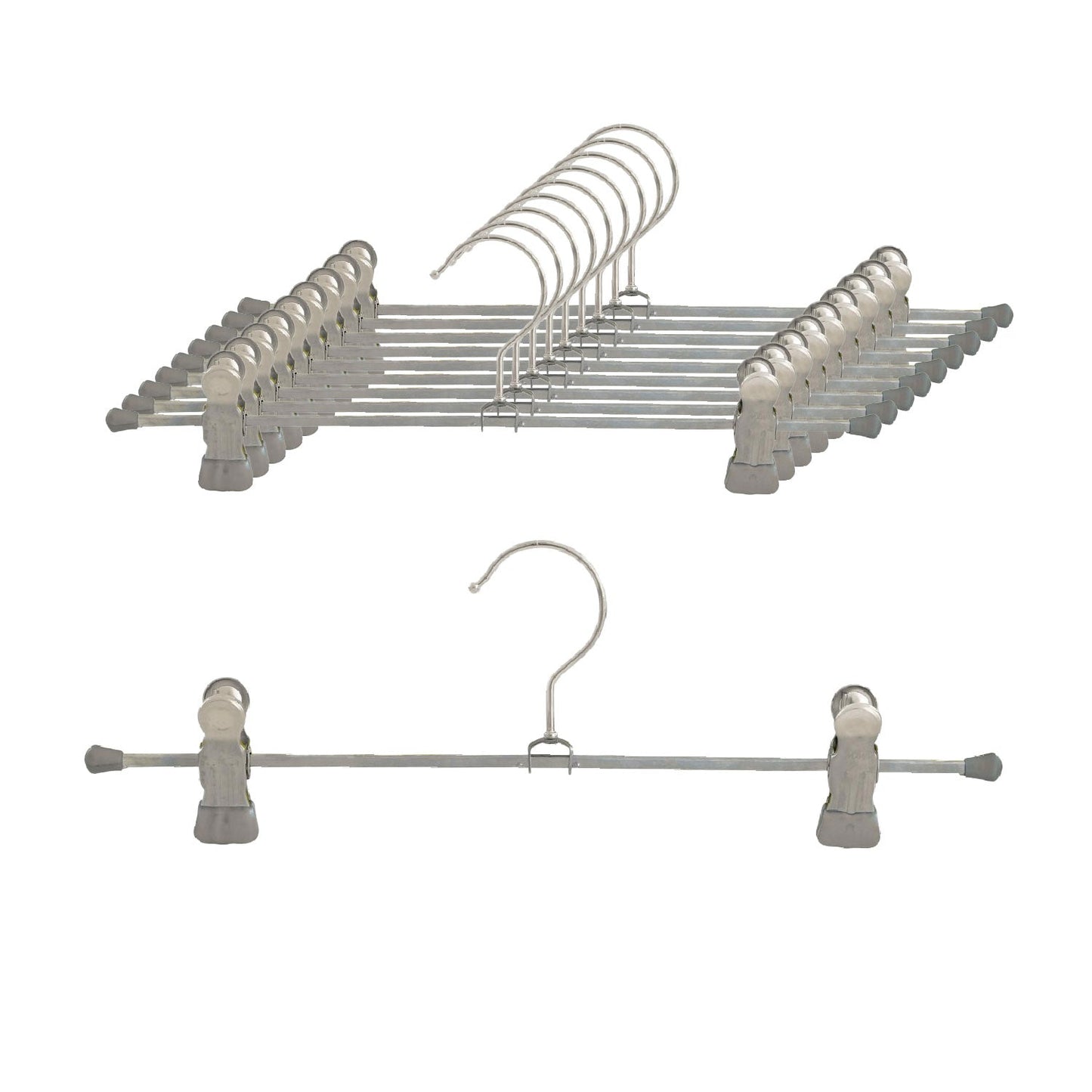 Cintre pantalon, Cintres, lot de 10 PCs, Cintre vetement, avec pinces, largeur 30 cm, Crochet rotatif, MAWA Clip K D - Argenté