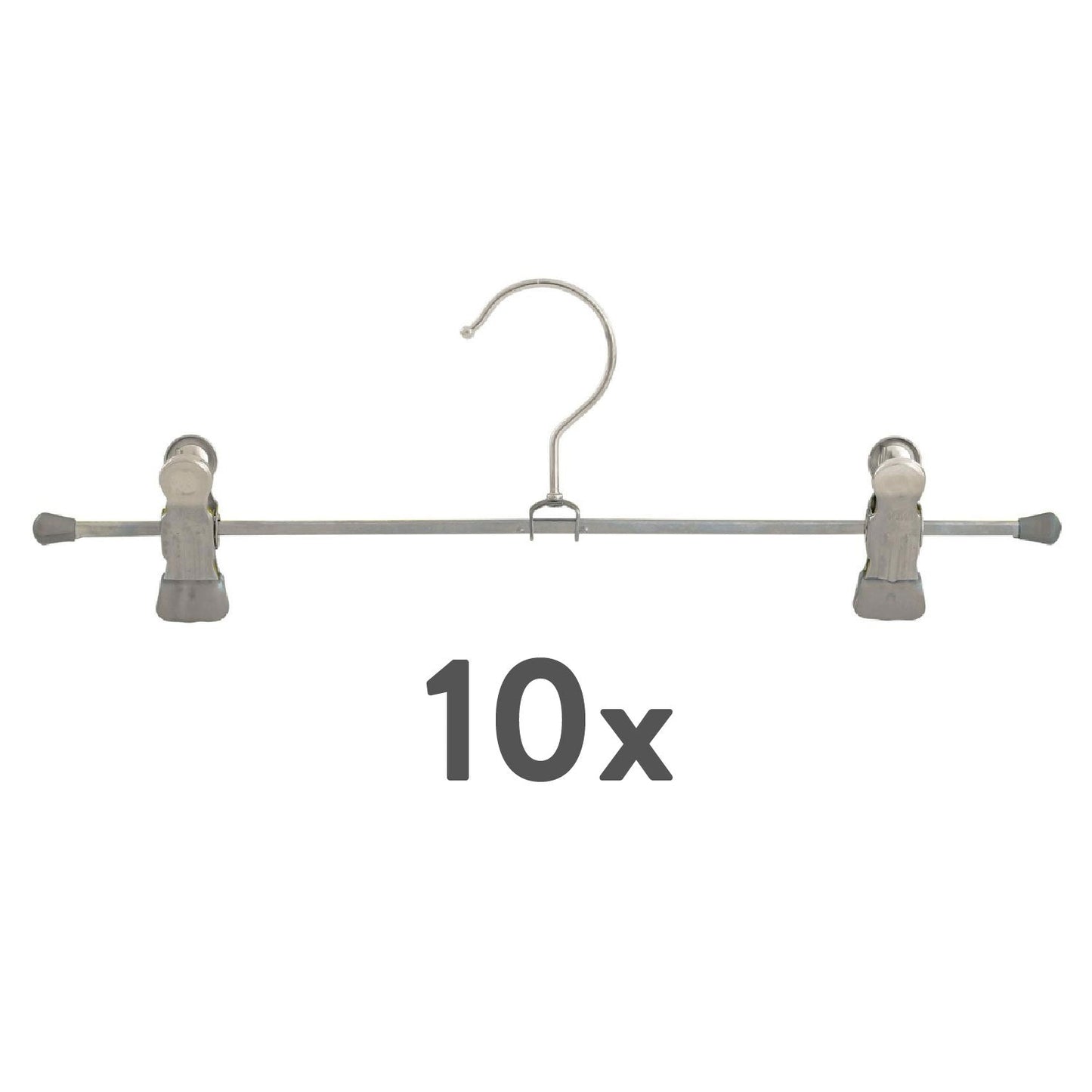 Cintre pantalon, Cintres, lot de 10 PCs, Cintre vetement, avec pinces, largeur 30 cm, Crochet rotatif, MAWA Clip K D - Argenté