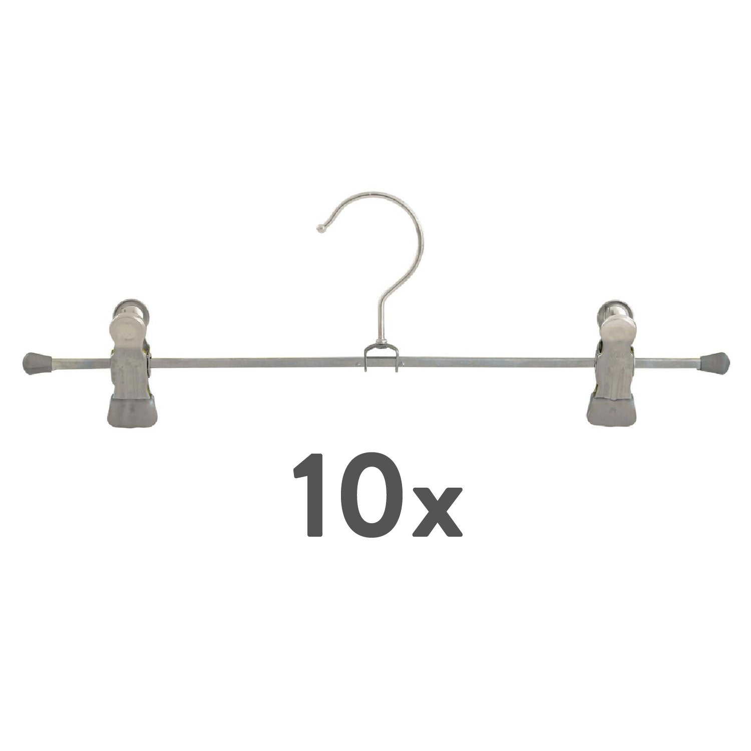 Cintre pantalon, Cintres, lot de 10 PCs, Cintre vetement, avec pinces, largeur 30 cm, Crochet rotatif, MAWA Clip K D - Argenté
