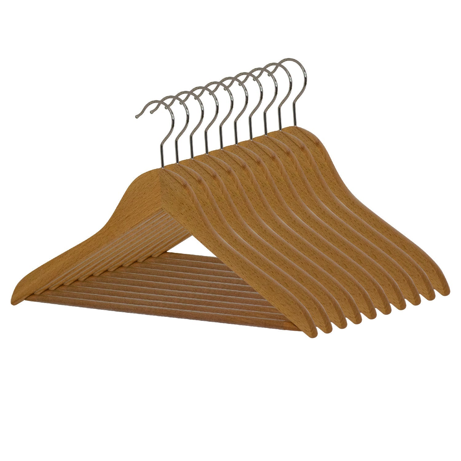 Cintres, Cintres en bois, lot de 10 PCs, Cintre vetement, largeur 45 cm, Crochet rotatif, MAWA Business RFS - Hêtre Naturel