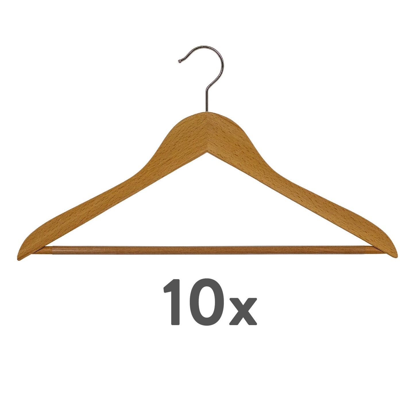 Cintres, Cintres en bois, lot de 10 PCs, Cintre vetement, largeur 45 cm, Crochet rotatif, MAWA Business RFS - Hêtre Naturel