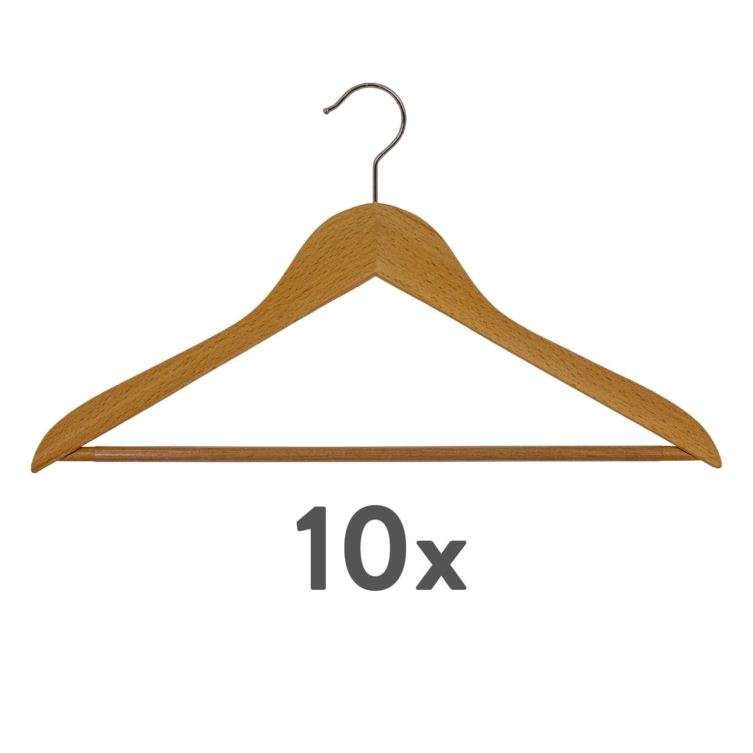 Cintres, Cintres en bois, lot de 10 PCs, Cintre vetement, largeur 45 cm, Crochet rotatif, MAWA Business RFS - Hêtre Naturel