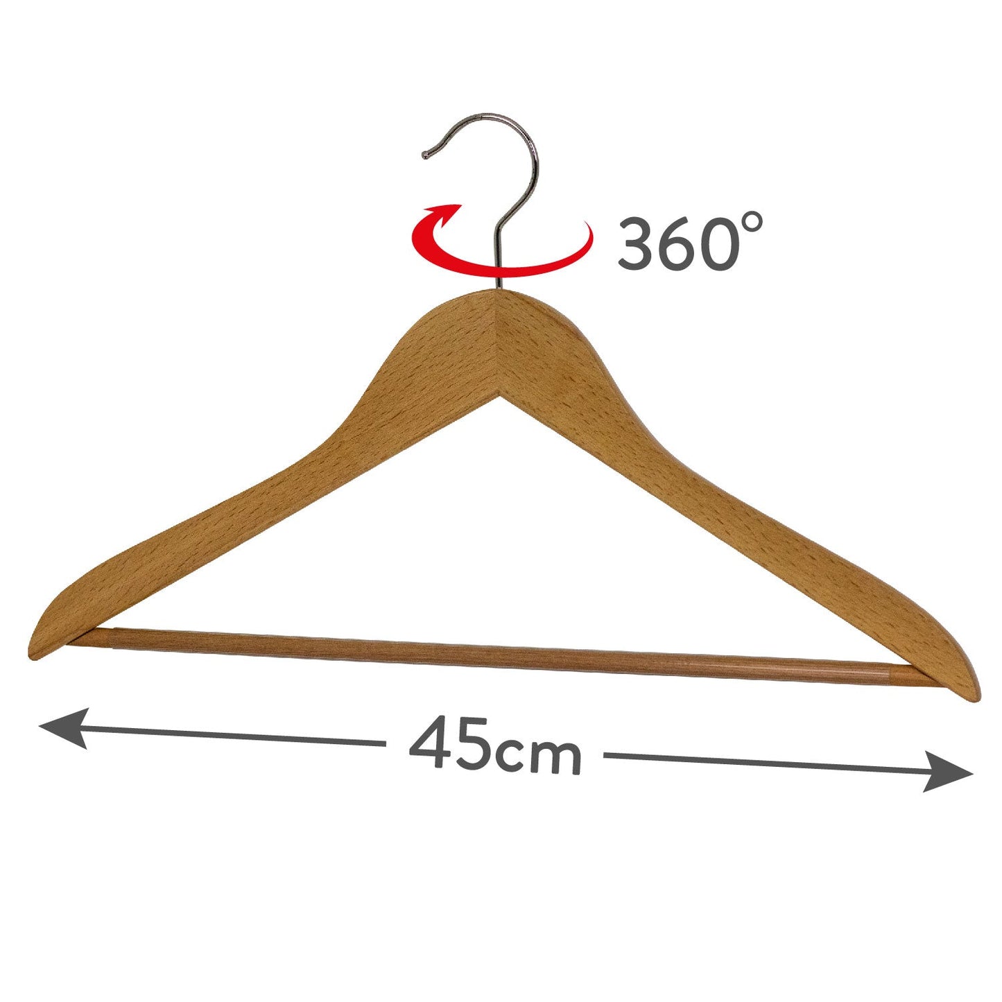 Cintres, Cintres en bois, lot de 10 PCs, Cintre vetement, largeur 45 cm, Crochet rotatif, MAWA Business RFS - Hêtre Naturel