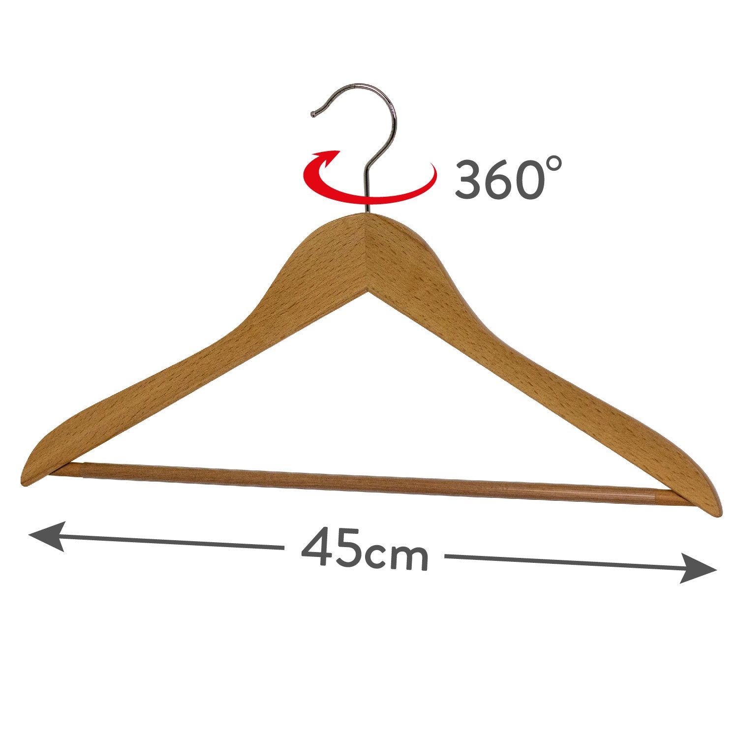 Cintres, Cintres en bois, lot de 10 PCs, Cintre vetement, largeur 45 cm, Crochet rotatif, MAWA Business RFS - Hêtre Naturel