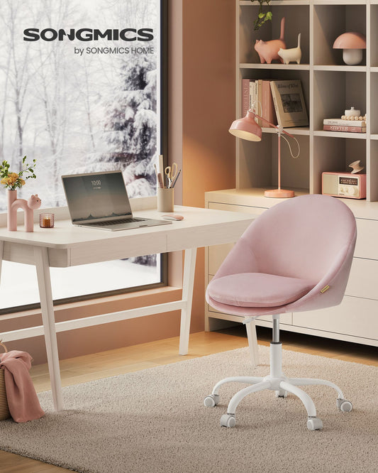 Chaise de Bureau Ergonomique, Fauteuil de Bureau, Rembourrage en Mousse, Réglable en Hauteur, Rose, Songmics, 2
