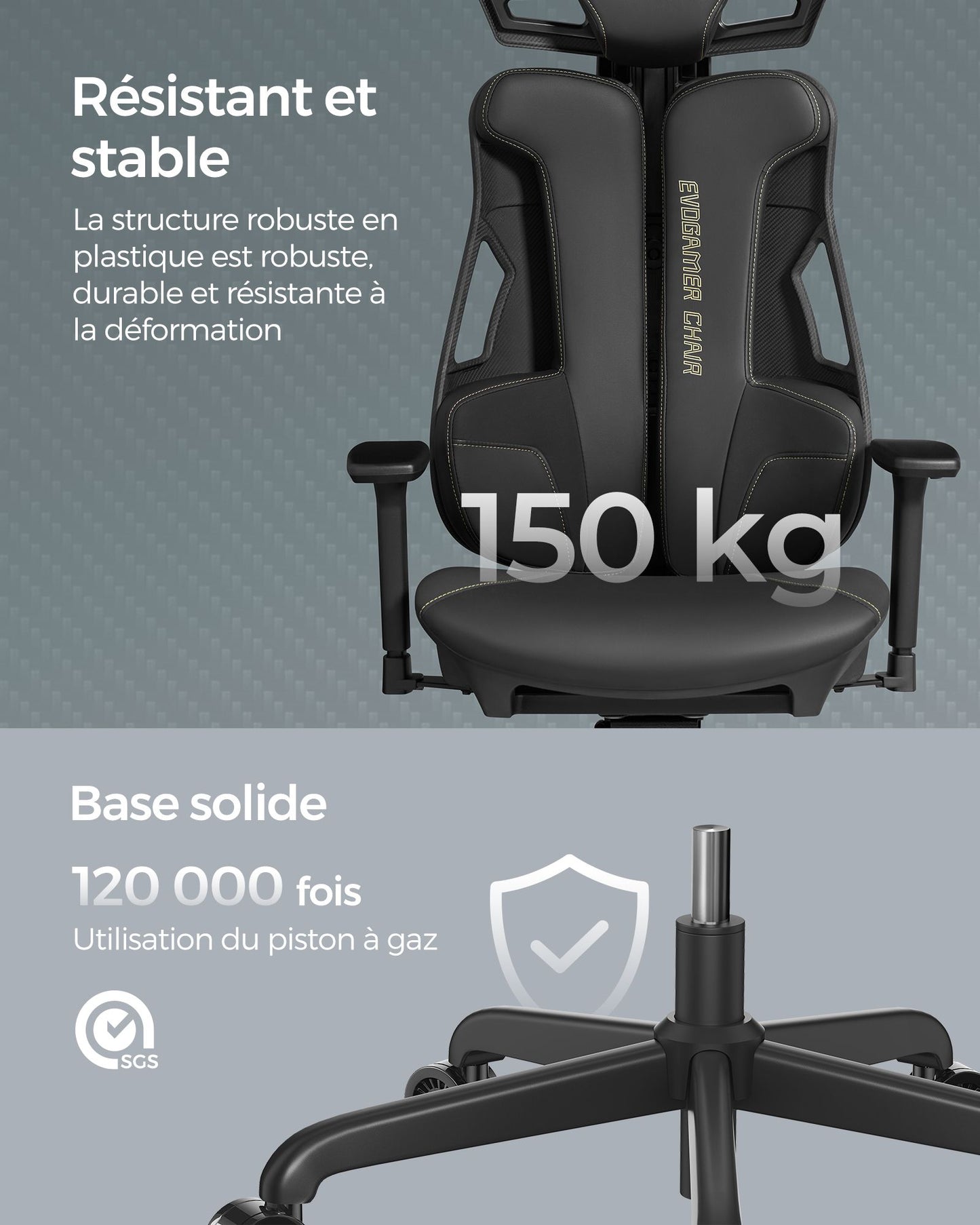 Chaise Gaming, Fauteuil Gamer, Siege Gaming, Chaise de Bureau, Gaming Chair, Hauteur Réglable, Capacité 150 kg, Noir, Songmics, 8