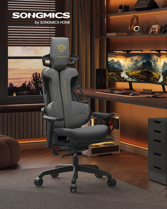 Chaise Gaming, Fauteuil Gamer, Siege Gaming, Chaise de Bureau, Gaming Chair, Hauteur Réglable, Capacité 150 kg, Gris, Songmics, 2