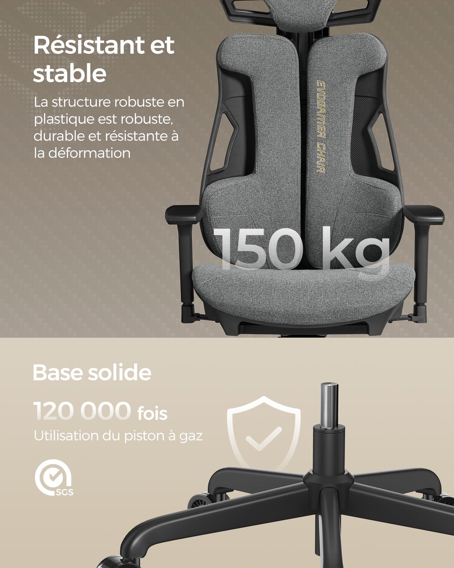 Chaise Gaming, Fauteuil Gamer, Siege Gaming, Chaise de Bureau, Gaming Chair, Hauteur Réglable, Capacité 150 kg, Gris, Songmics, 8