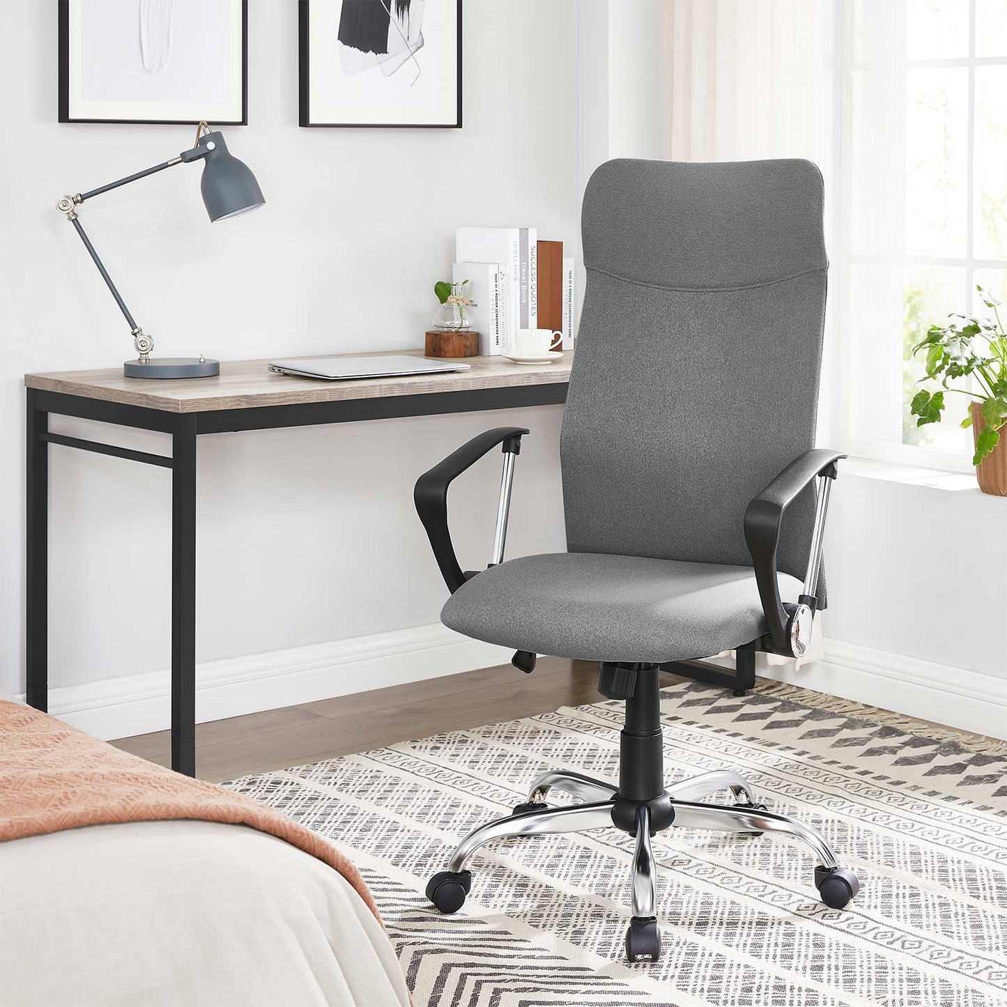 Chaise de Bureau, Fauteuil de Bureau, Siège Ergonomique, Pivotant, Réglable, Capacité de Charge 120 kg, Gris, Songmics, 2