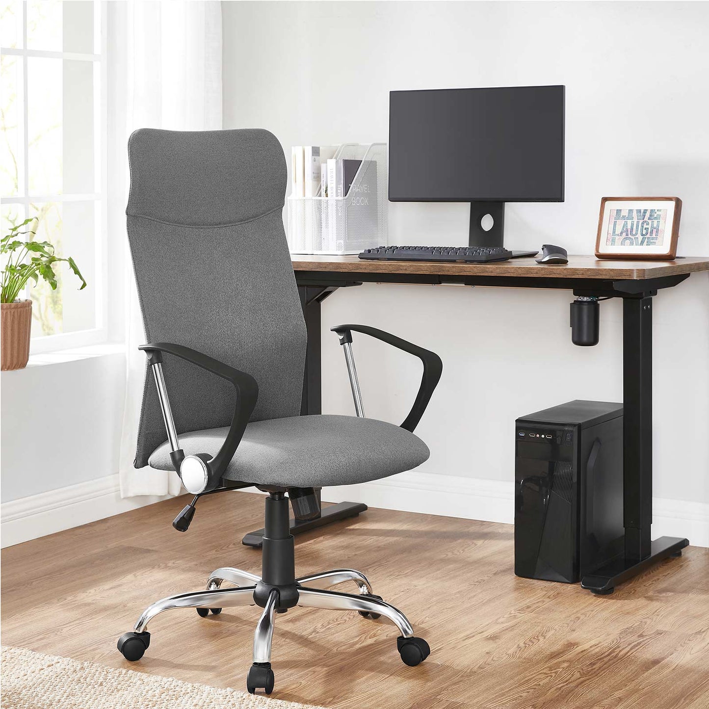 Chaise de Bureau, Fauteuil de Bureau, Siège Ergonomique, Pivotant, Réglable, Capacité de Charge 120 kg, Gris, Songmics, 3