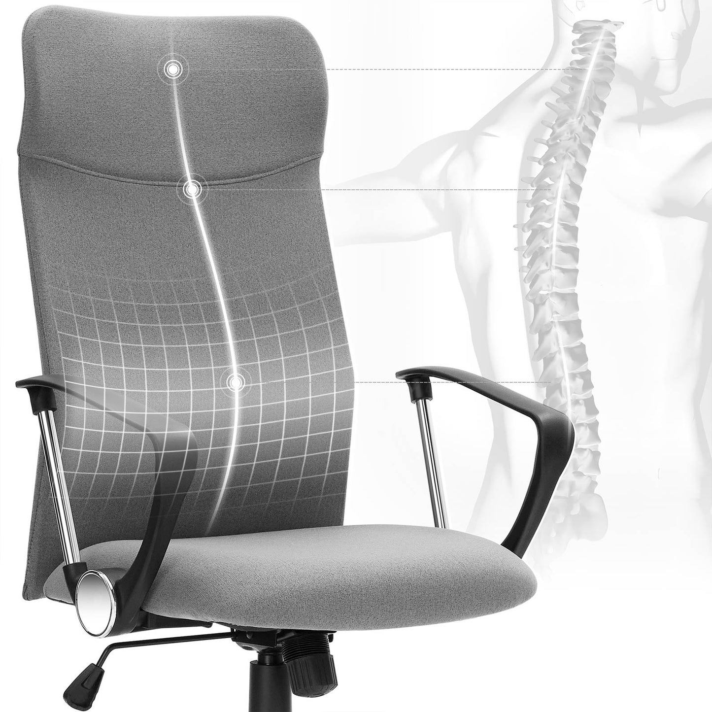 Chaise de Bureau, Fauteuil de Bureau, Siège Ergonomique, Pivotant, Réglable, Capacité de Charge 120 kg, Gris, Songmics, 6