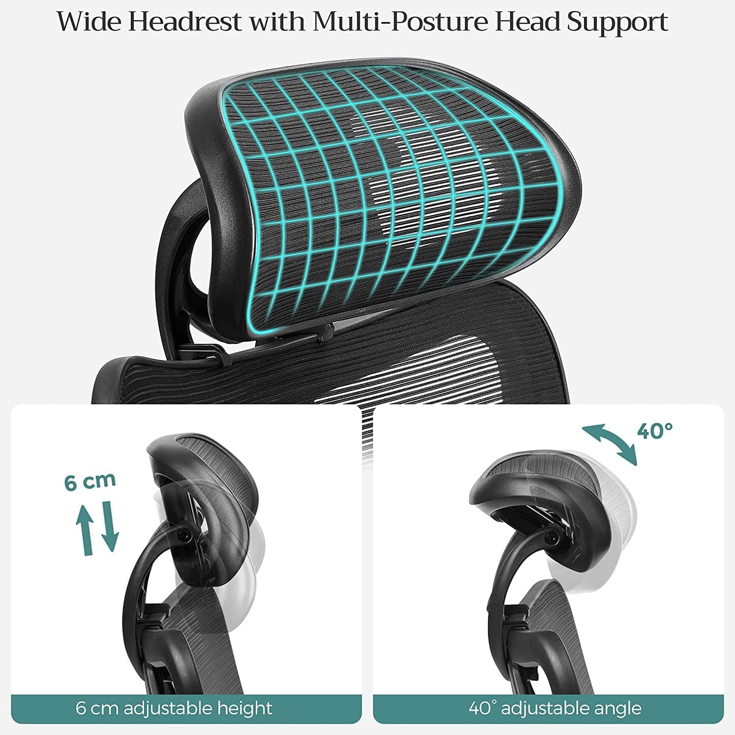 Confort pour cuisses et hanches avec coussin en U et soutien respirant du dossier et de l'appui-tête, SONGMICS