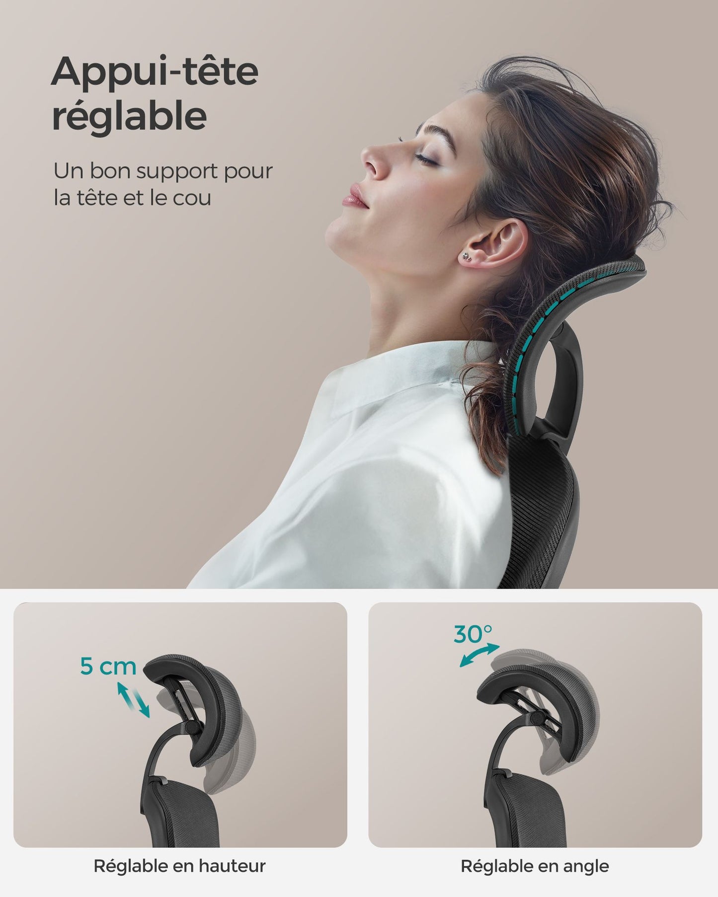 Fauteuil de Bureau, Chaise de Bureau Ergonomique, Confortable, Assise Réglable Avant ou Arrière, Capacité 150 kg, Noir, Songmics, 10