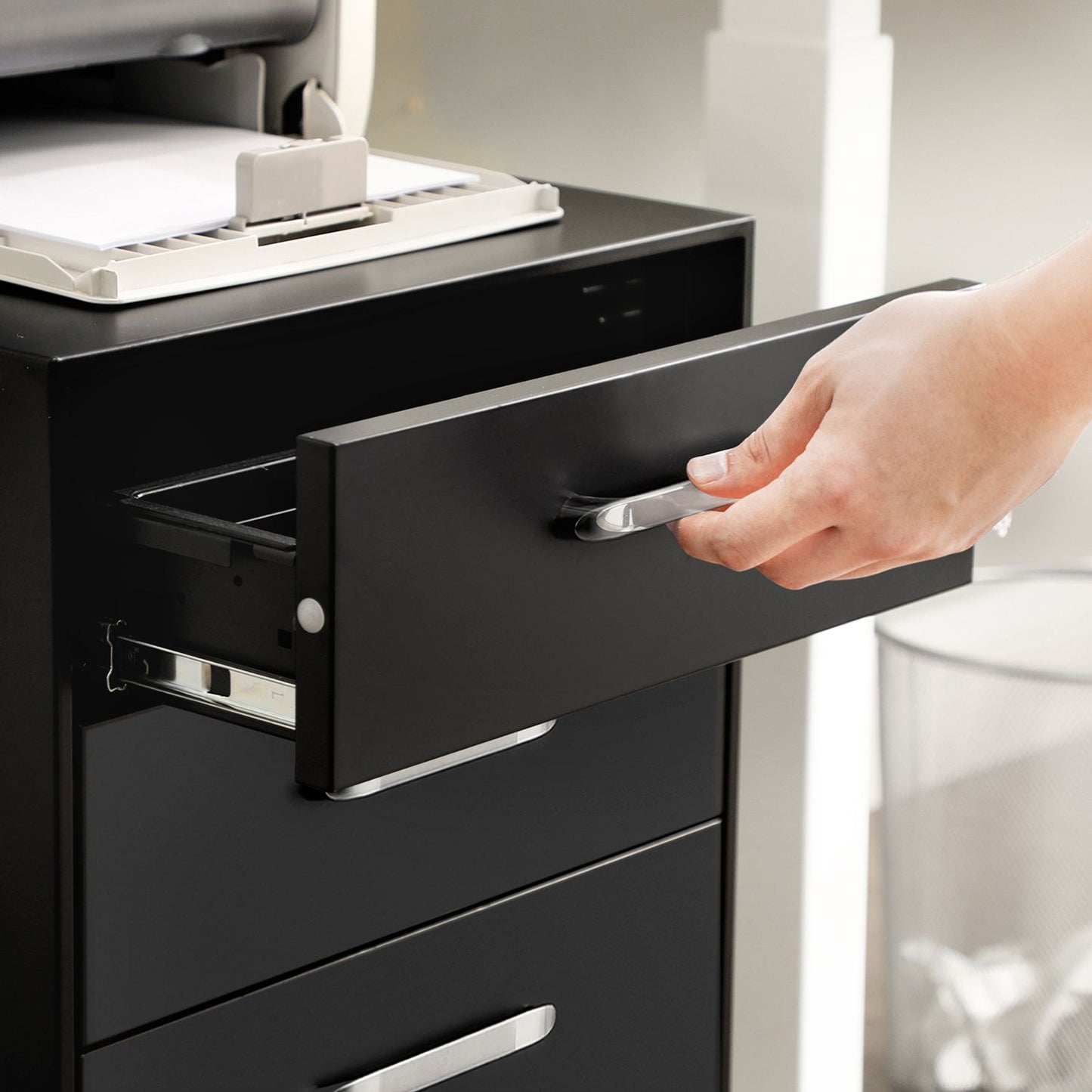 Meuble Rangement Bureau, 3 Tiroirs et Serrure, Caisson Bureau, Armoire Metallique Bureau, Acier, Noir, Songmics, 8