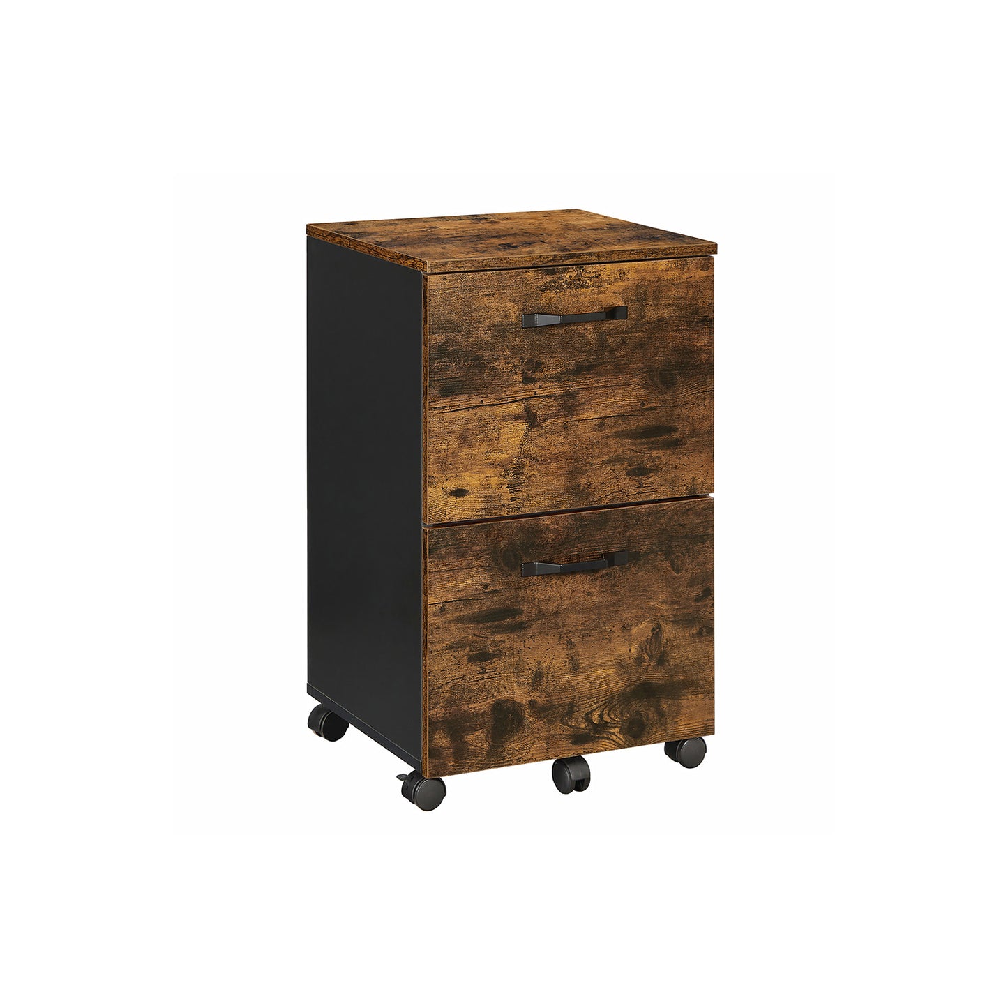 Caisson Bureau, 2 Tiroirs, Meuble Rangement Bureau, Support d’Imprimante, Marron Rustique et Noir, Vasagle, 1