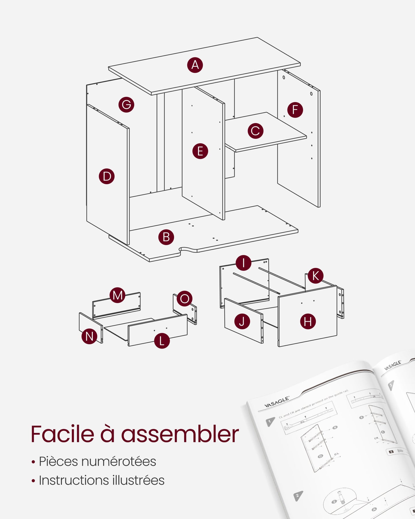 Caisson Bureau, 3 Tiroirs, Meuble Rangement Bureau, avec Compartiments Ouverts, Support d'imprimante, Marron Rustique Noir, Vasagle, 2