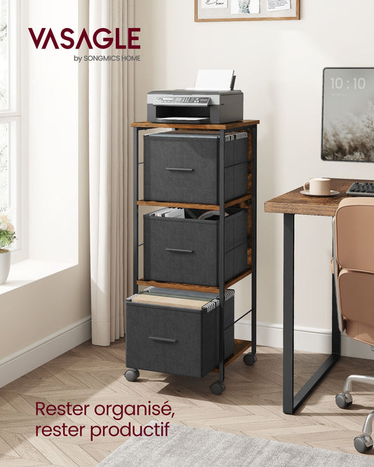Meuble Rangement Bureau, Rangement Bureau, avec 3 tiroirs, support d'imprimante, Marron Rustique Noir, Vasagle, 2