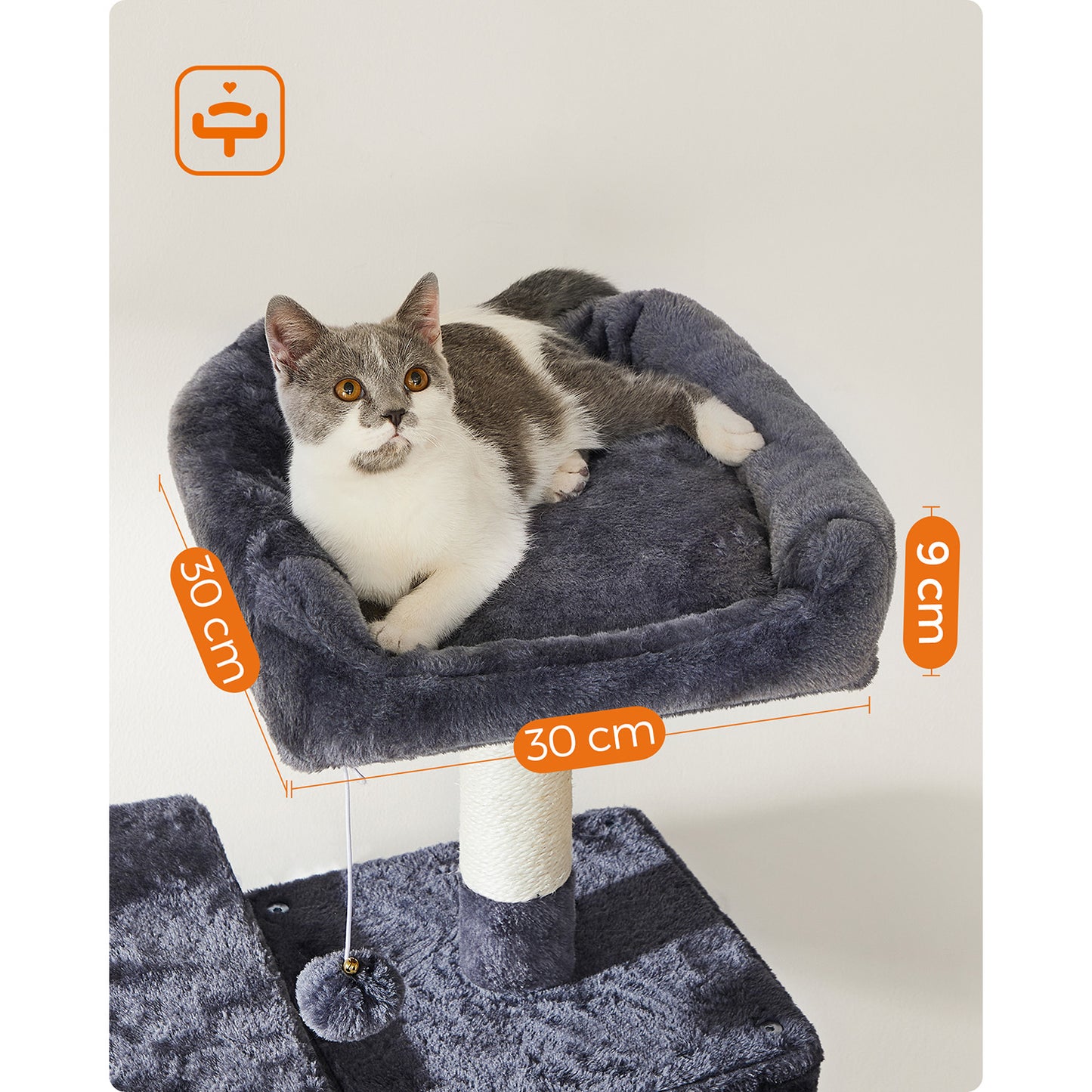 Arbre a Chat, Tour à Griffer Chat, Maison de Toilette pour Chat, Tour de Jeu, Hauteur 164 cm, Gris Anthracite, Feandrea, 6