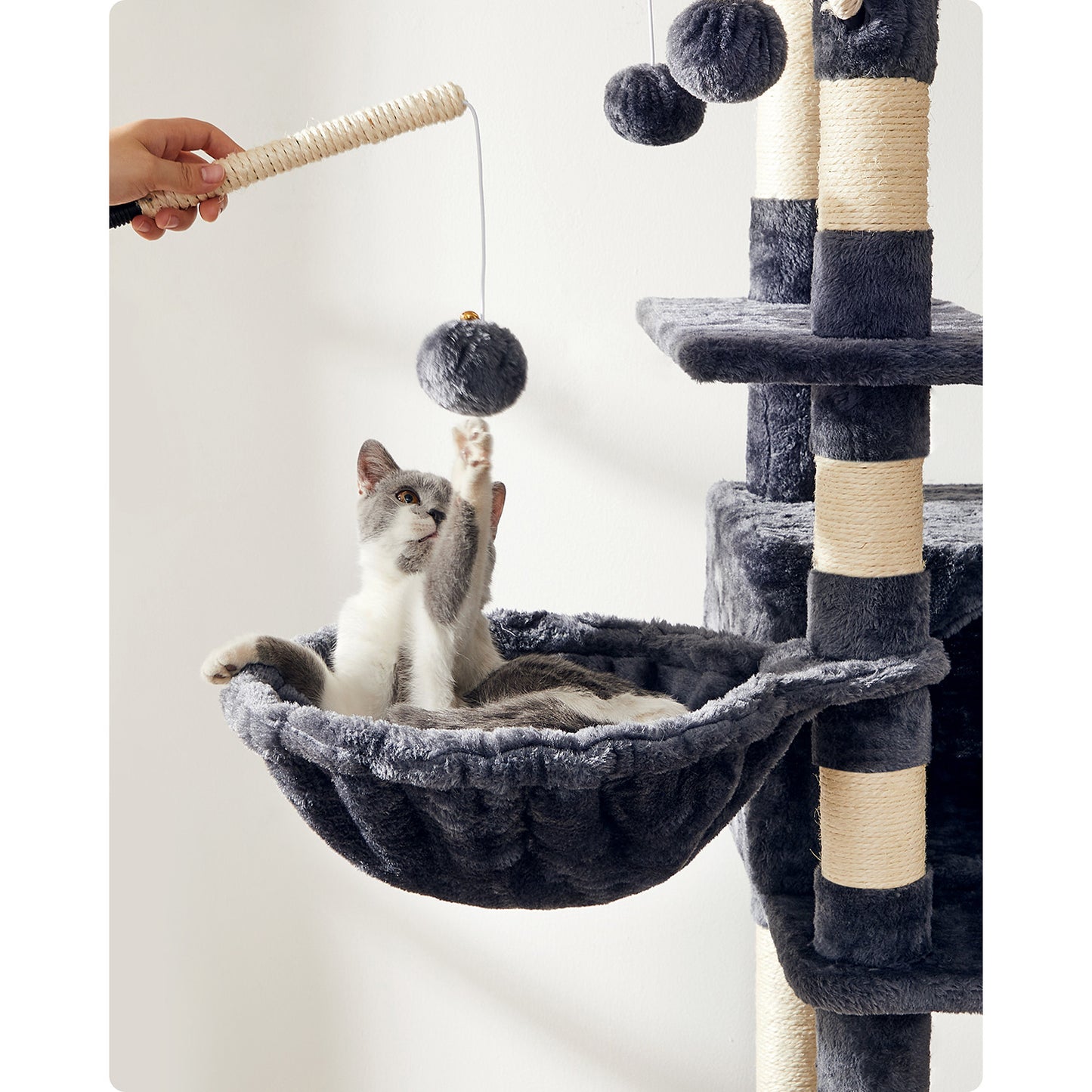 Arbre a Chat, Tour à Griffer Chat, Maison de Toilette pour Chat, Tour de Jeu, Hauteur 164 cm, Gris Anthracite, Feandrea, 7