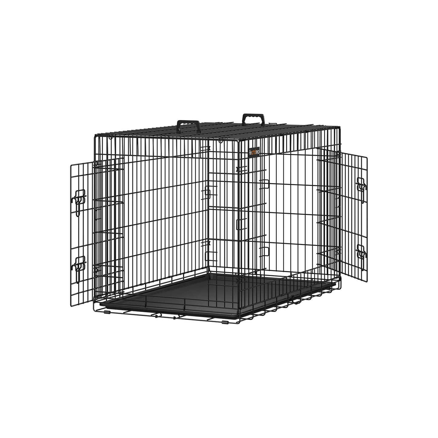 Cage pour Chien, Caisse Chien, Pliable avec 2 Portes, Plateau Amovible, 107 x 70 x 77,5 cm, Taille XL, Noir, Feandrea, 1