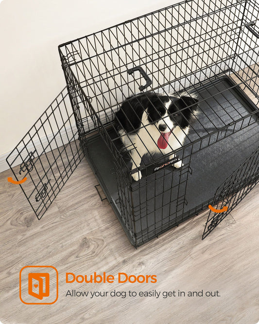 Cage pour Chien, Caisse Chien, Pliable avec 2 Portes, Plateau Amovible, 107 x 70 x 77,5 cm, Taille XL, Noir, Feandrea, 1