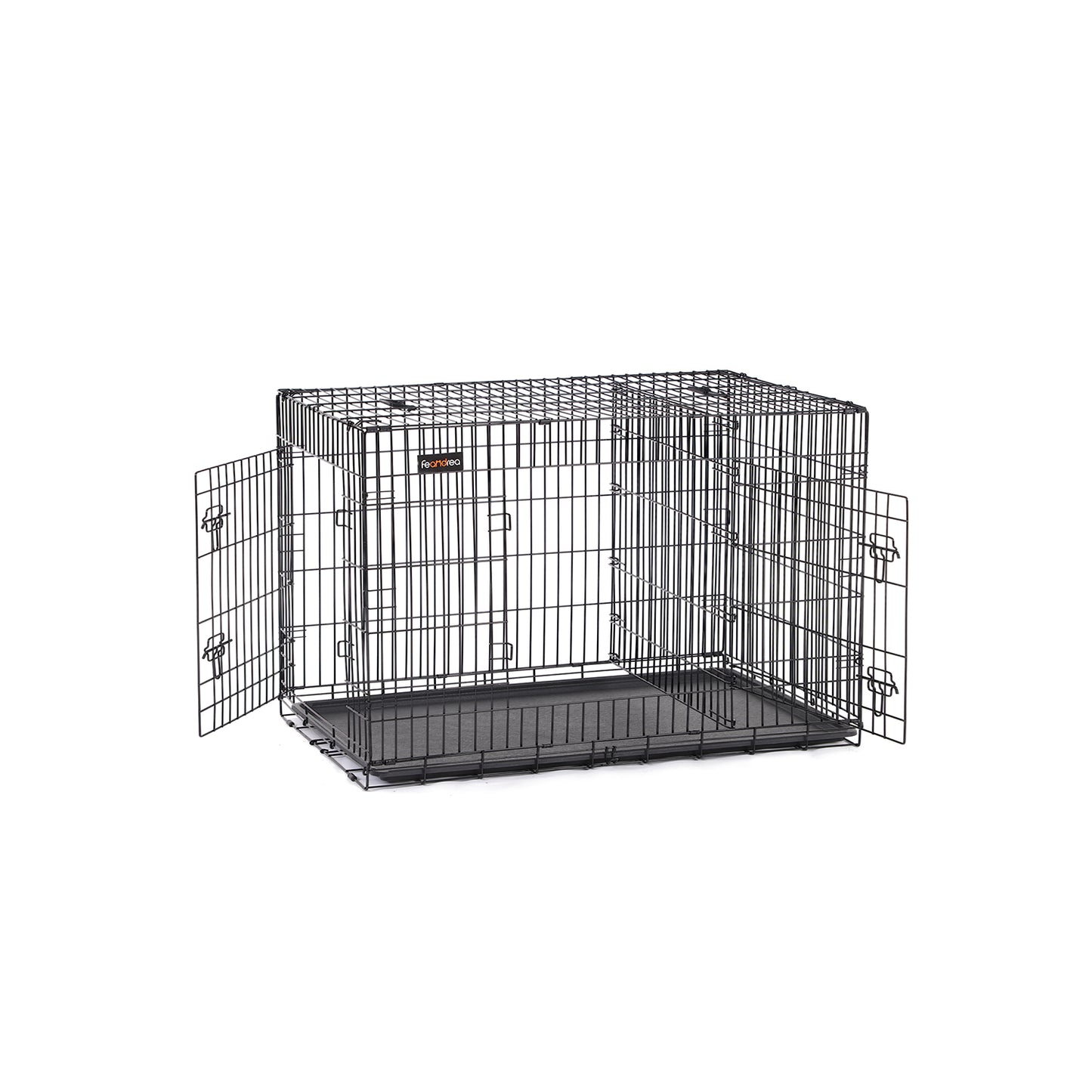 Cage pour Chien, avec 2 Portes, Cage Chien XXL, Cage Chien Métallique à 2 portes, Plateau en plastique amovible, Noir, Feandrea, 8