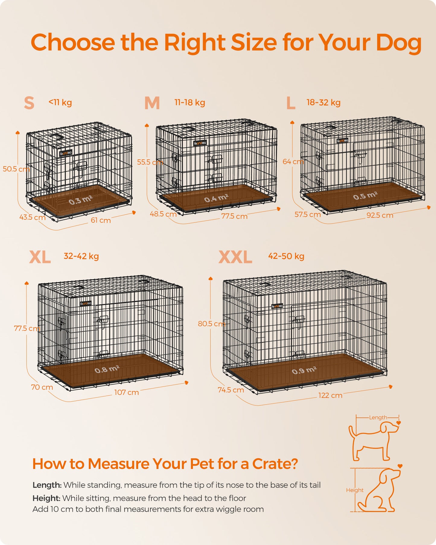 Cage pour Chien, Caisse Chien, Pliable avec 2 Portes, Plateau Amovible, 107 x 70 x 77,5 cm, Taille XL, Noir, Feandrea, 1