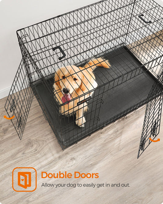 Cage Chien XXL, Cage pour Chien, Caisse Chien, Pliable avec 2 Portes, Plateau Amovible, Facile à assembler, Noir, Feandrea, 2