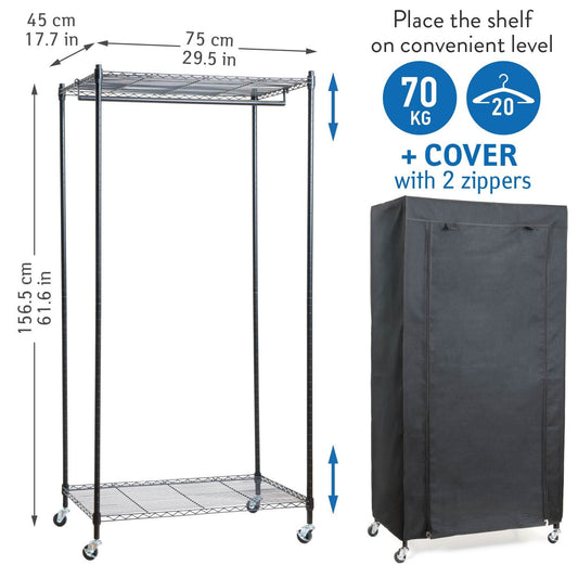 art moon Buffalo - Penderie Tissu, Armoire Tissu, avec Roulettes, Portant Vêtement Solide, Jusqu'à 70kg, Range-Chaussures, 75x45x156,5 cm, Noir Lin