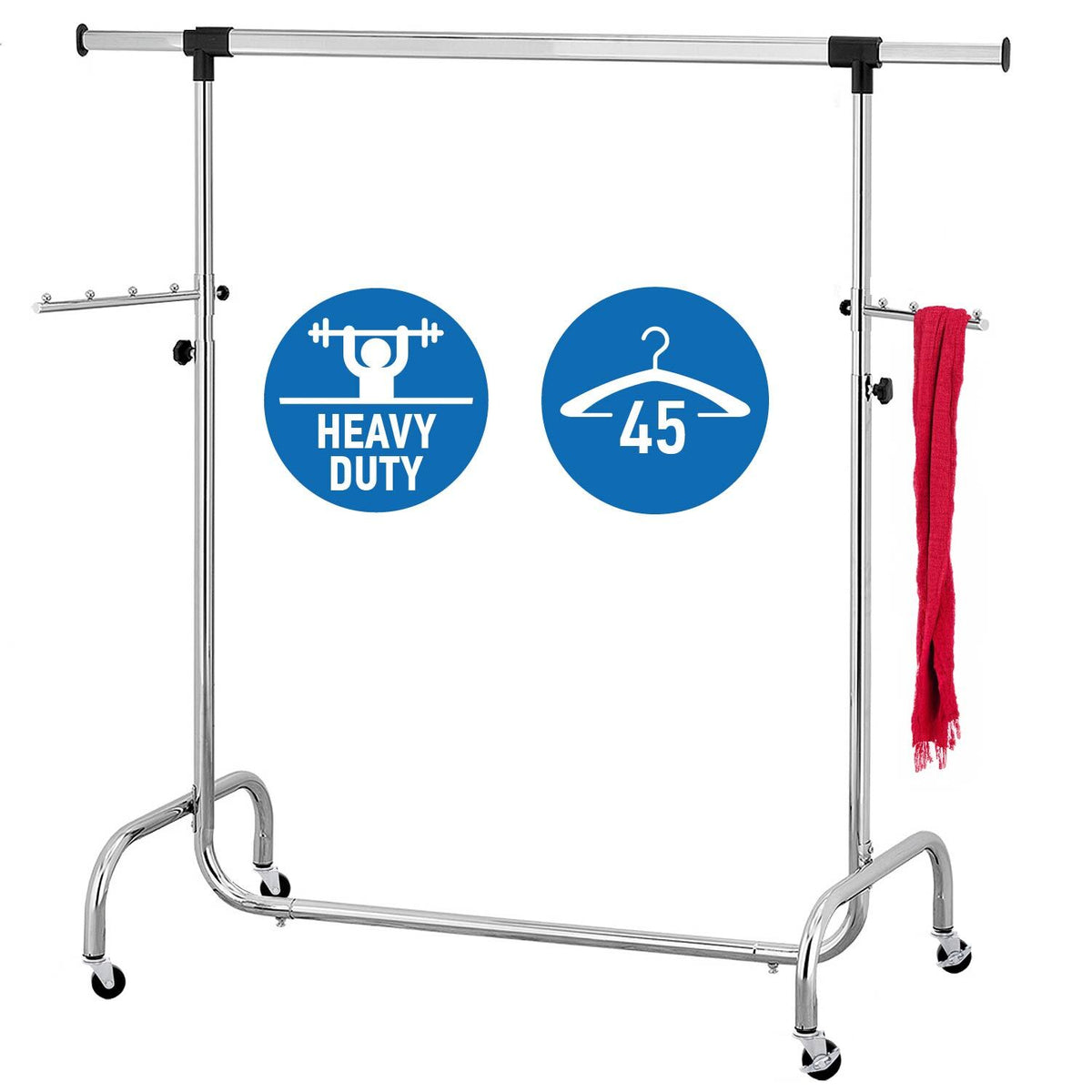 Portant Robuste pour Vêtements en Acier, Penderie sur 4 Roues, Réglable en Largeur et Hauteur, 45 cintres, 3