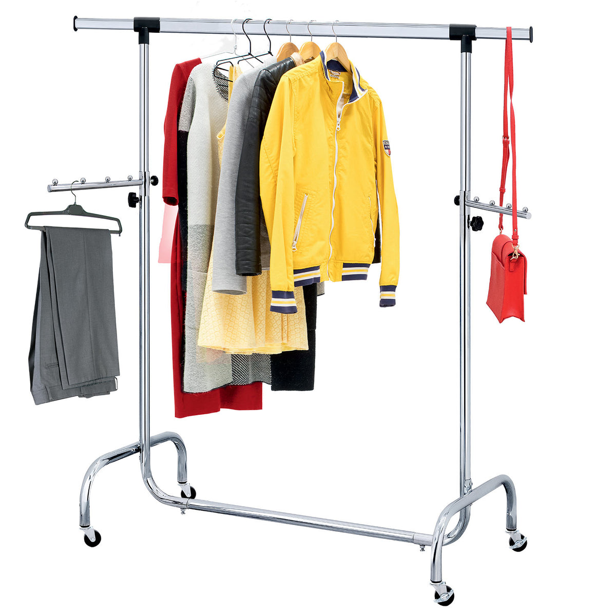Portant Robuste pour Vêtements en Acier, Penderie sur 4 Roues, Réglable en Largeur et Hauteur, 45 cintres, 2