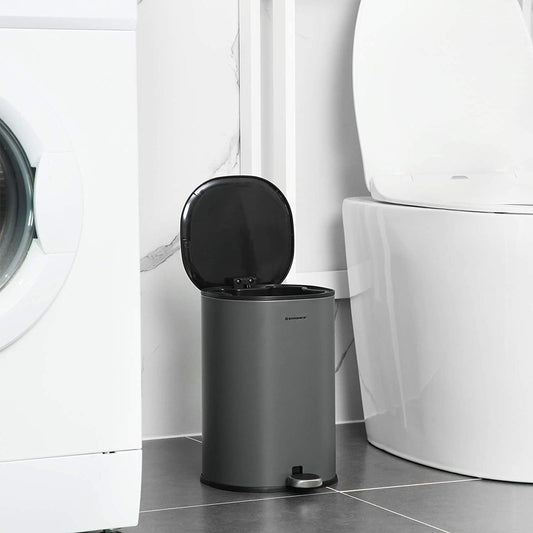 Poubelle, 5L, Poubelle de Cuisine, avec Pédale en Acier, Seau Intérieur et Couvercle, Gris et Noir, SONGMICS, 2