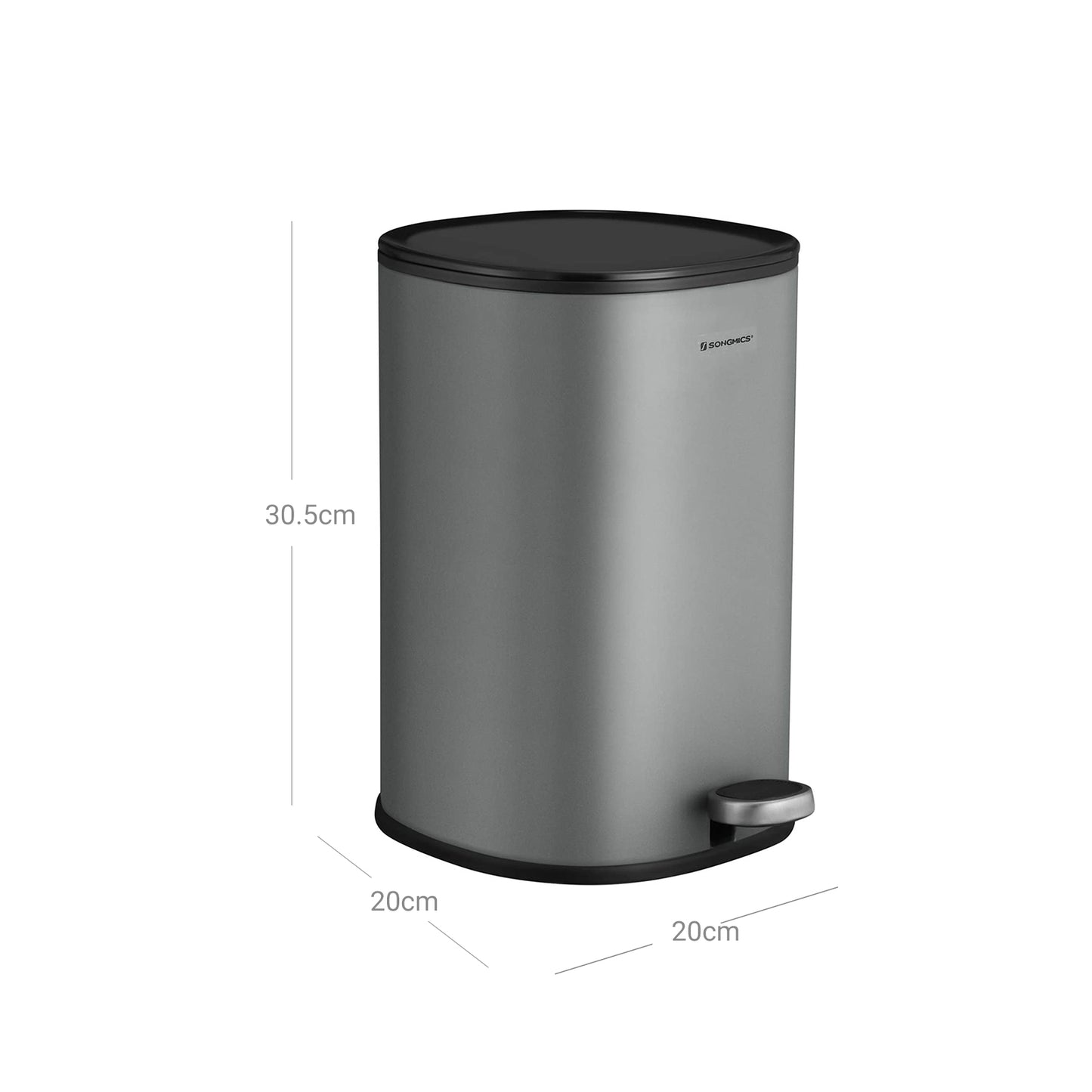 Poubelle, 5L, Poubelle de Cuisine, avec Pédale en Acier, Seau Intérieur et Couvercle, Gris et Noir, SONGMICS, 6