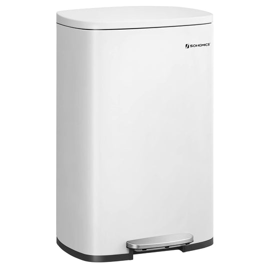 Poubelle de Cuisine 50L, Poubelle Bureau, Fermeture en Douceur, avec Pédale et couvercle à charnière, Blanc, SONGMICS, 2