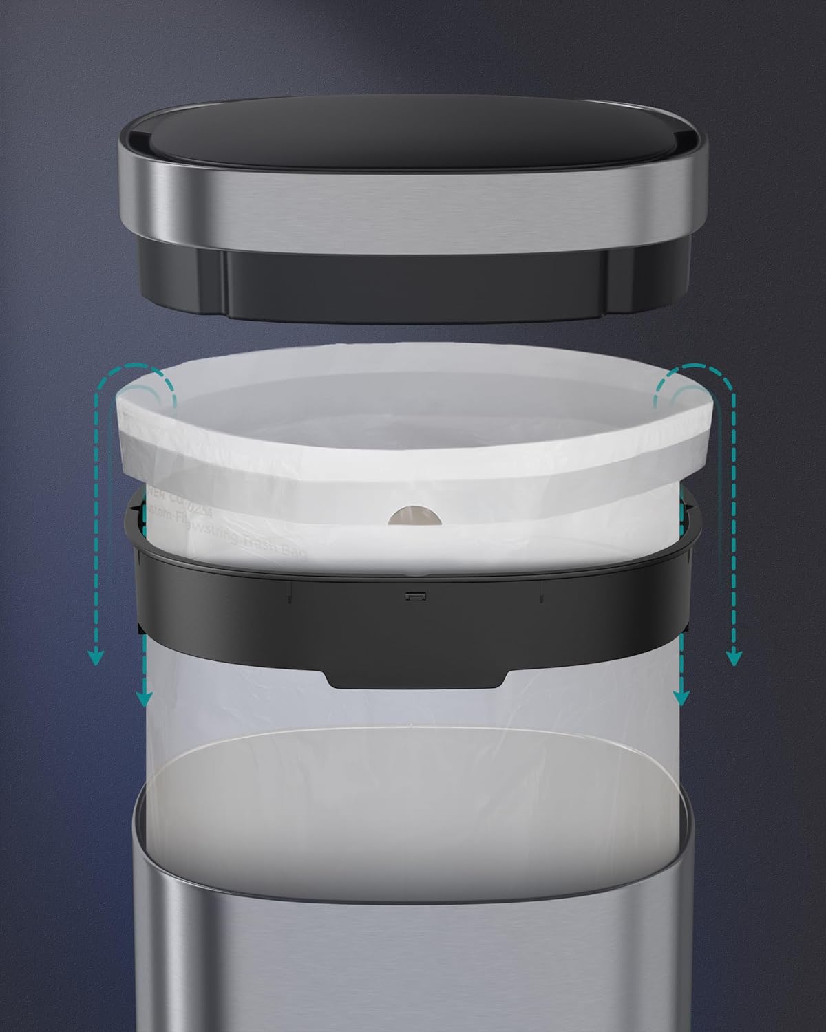 Poubelle de Cuisine avec détecteur de mouvement 50L automatique, des odeurs, avec ozone Couvercle, Argenté, SONGMICS, 7