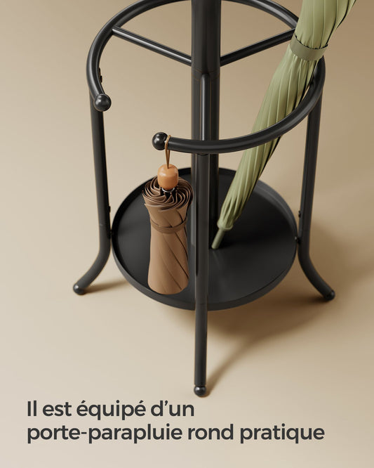 Porte Manteau, Vestiaire d'Entrée, Portant Vetement, avec Porte-parapluie, 12 Crochets, Hauteur 175 cm, Noir, SONGMICS, 4
