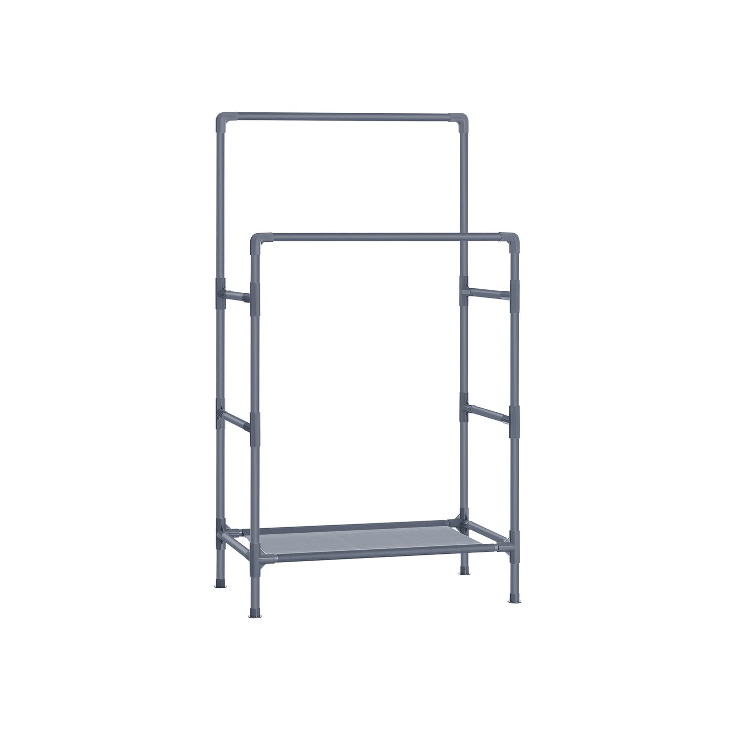 Portant Vetement, 2 tringles à Vêtements et compartiment de rangement, étagère à chaussures inférieure, en métal, Gris, SONGMICS, 2