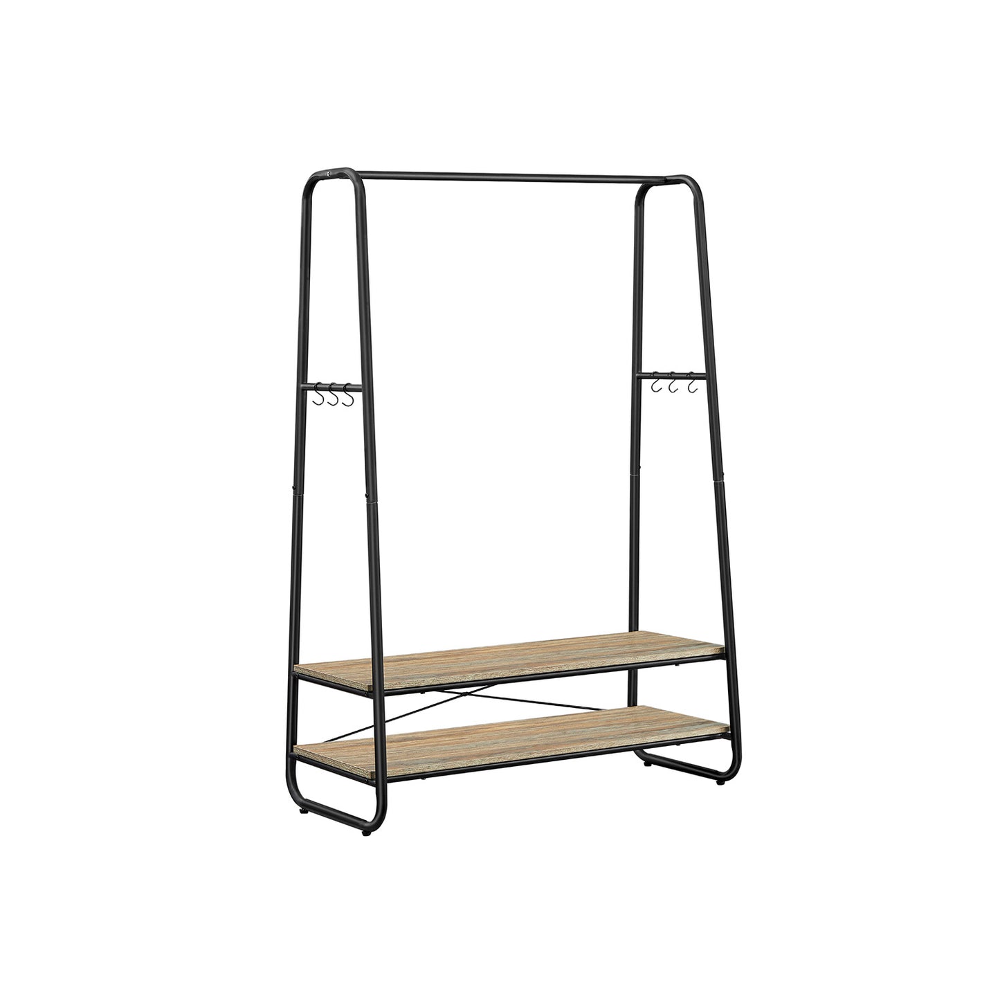 Portant Vêtement Solide, jusqu'à 190kg, Porte Vetement Chambre, avec 2 étagères, 6 Crochets, Acier, Marron et Noir, VASAGLE, 2