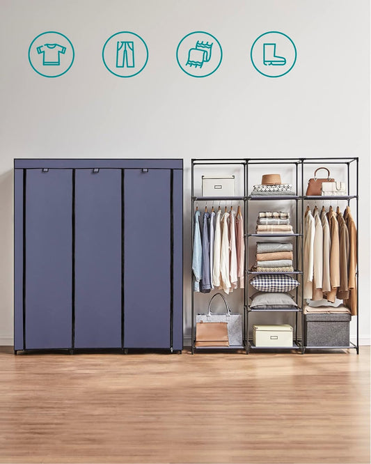 Penderie Tissu, Armoire Tissu, Armoire Pliable, Portant Vetement, avec tringles à vêtements, rangement, Bleu, SONGMICS, 4