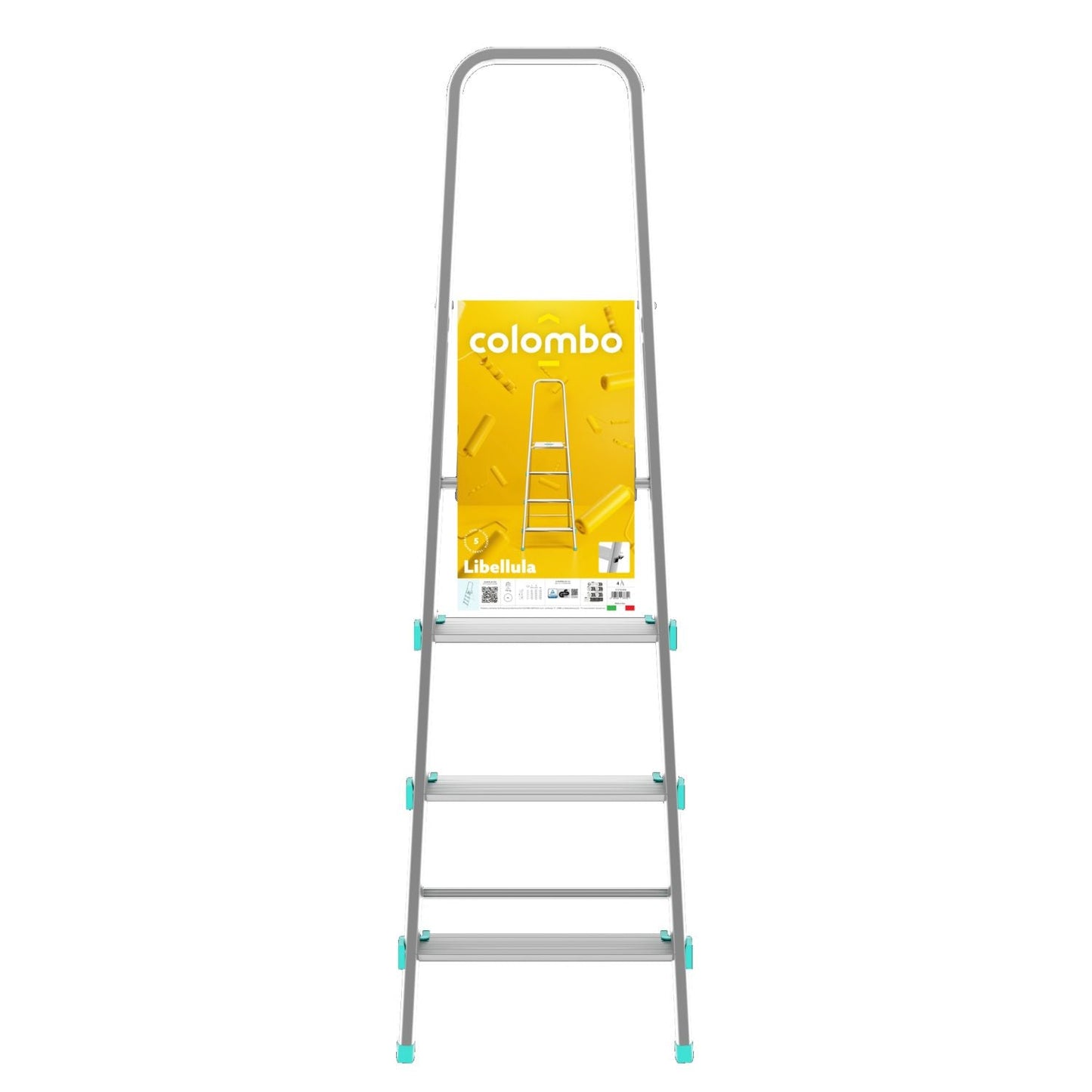 Escabeau 4 marches, Escabeau Pliable, Escabeau Sécurisé, Hauteur 84cm, Charge max. 150kg, Aluminium, Colombo LIBELLULA , 5
