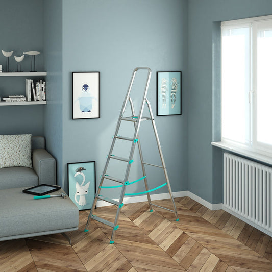 Escabeau Sécurisé, 6 marches, Escabeau Pliable, Hauteur 129 cm, Charge max. 150 kg, Aluminium, Colombo LIBELLULA , 2