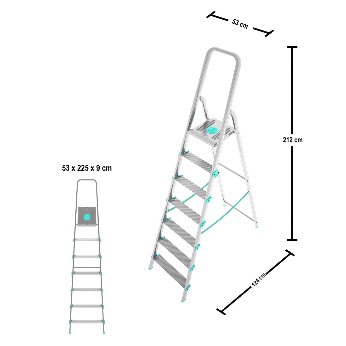 Escabeau Professionnel, 7 marches, Escabeau Pliable, Hauteur 152 cm, Charge max. 150 kg, Aluminium, Colombo LIBELLULA , 3