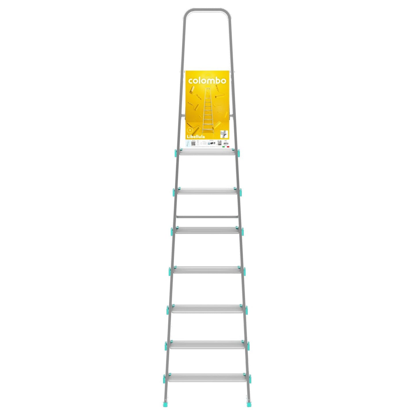 Escabeau Professionnel, 8 marches, Escabeau Pliable, Hauteur 174 cm, Charge max. 150 kg, Aluminium, Colombo LIBELLULA , 4