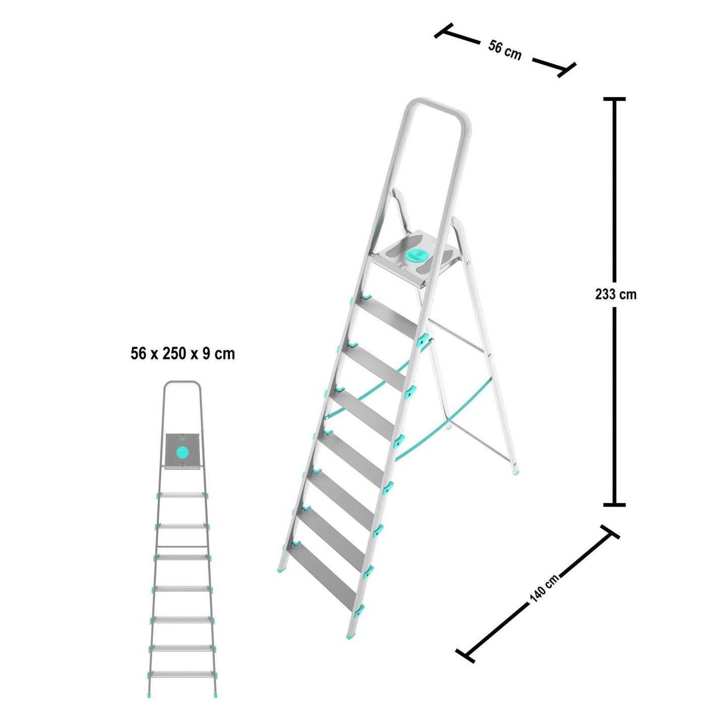 Escabeau Professionnel, 8 marches, Escabeau Pliable, Hauteur 174 cm, Charge max. 150 kg, Aluminium, Colombo LIBELLULA , 3