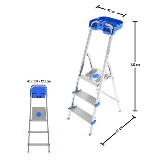 Escabeau 3 marches, Escabeau Pliable, marche extra large 12cm, avec bac de rangement, charge max.150kg, Colombo ATLANTICA , 6