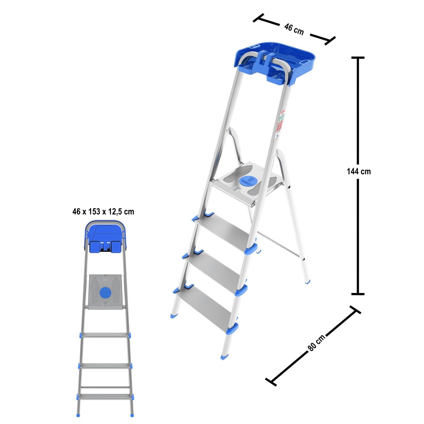 Escabeau 4 marches, Escabeau Pliable, marche extra large 12cm, avec bac de rangement, charge max.150kg, Colombo ATLANTICA , 5