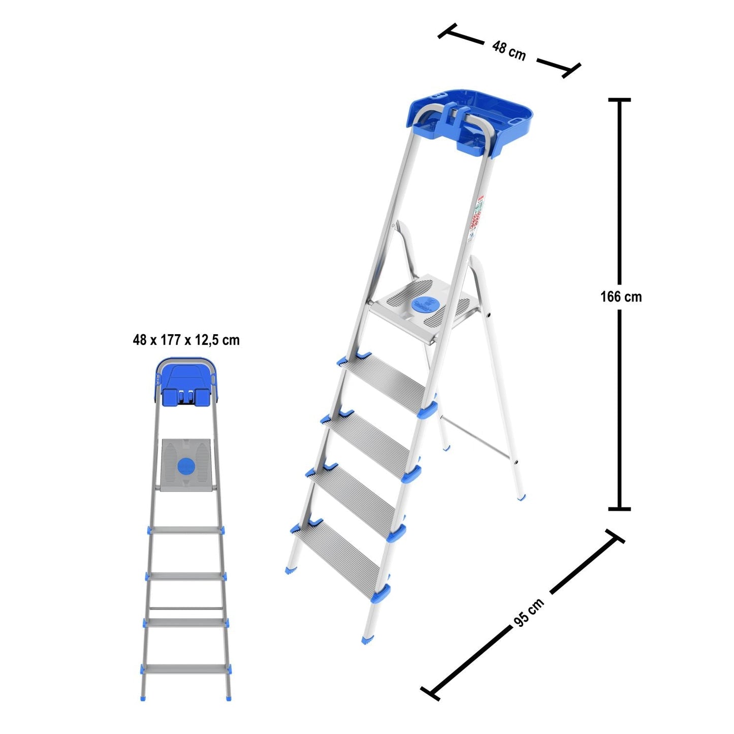 Escabeau 5 marches, Escabeau Pliable, marche extra large 12cm, avec bac de rangement, charge max. 150kg, Colombo ATLANTICA , 6